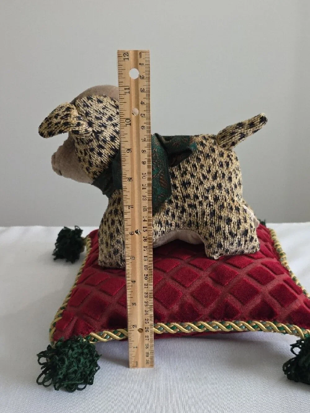 Handmade Plush Patterned Dog Accent Pillow Home Decor Festive Conversation Piece